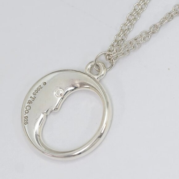 Tiffany & Co. Moon face Double Chain Necklace 16" Silver 925 Auth w/Bag #305-2 - Picture 5 of 8